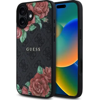Náhradní kryt pro mobilní telefon Guess PU Leather 4G Roses MagSafe zadní kryt pro iPhone 16 Black