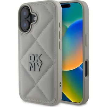 Náhradní kryt pro mobilní telefon DKNY PU Leather Quilted Stack Logo zadní kryt pro iPhone 16 Grey
