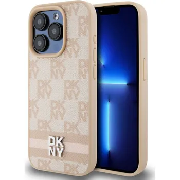 Náhradní kryt pro mobilní telefon DKNY PU Leather Checkered Pattern and Stripe zadní kryt pro iPhone 13 Pro Max Pink