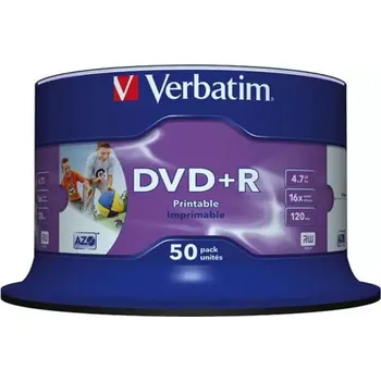 Optické médium Verbatim DVD+R Printable, 16x, 4,7GB, ( 50-Pack) spindle
