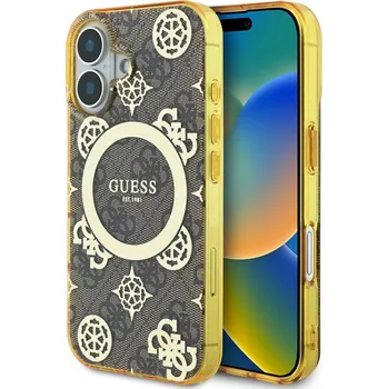 Náhradní kryt pro mobilní telefon Guess IML 4G Peony MagSafe zadní kryt pro iPhone 16 Brown