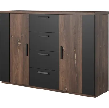 Komoda Komoda Sigma 2D4S, dub flagstaff stříbrné vlákno / černý supermat, 132 × 94 × 40 cm