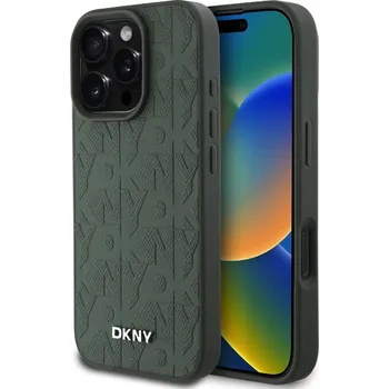 Náhradní kryt pro mobilní telefon DKNY PU Leather Grid Pattern Magsafe zadní kryt pro iPhone 16 Pro Green
