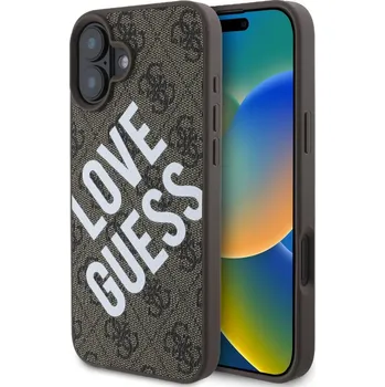 Náhradní kryt pro mobilní telefon Guess PU Leather 4G Big Love Logo MagSafe zadní kryt pro iPhone 16 Brown