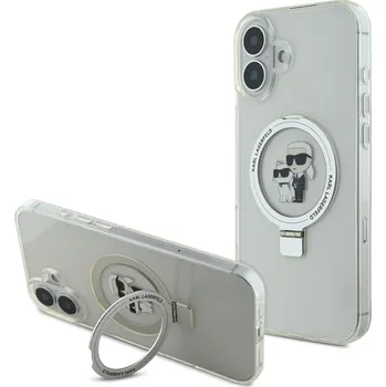 Náhradní kryt pro mobilní telefon Karl Lagerfeld Ringstand Karl and Choupette MagSafe zadní kryt pro iPhone 16 Plus White