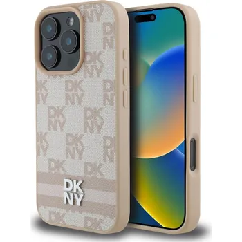 Náhradní kryt pro mobilní telefon DKNY PU Leather Checkered Pattern and Stripe zadní kryt pro iPhone 16 Pro Max Pink