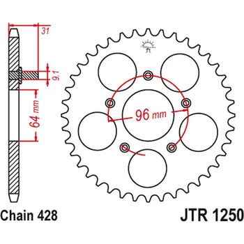 Řetězová sada pro motocykl JT rozeta JTR1250 48 HONDA NX 125 89-90 (JTR1250.48)*(ŁANC428) (JT rozeta JTR1250 48 HONDA NX 125 89-90 (JTR1250.48)*(ŁANC428))