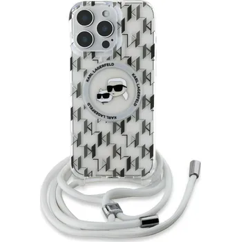 Náhradní kryt pro mobilní telefon Karl Lagerfeld IML Monogram Crossbody K&CH Heads MagSafe zadní kryt pro iPhone 16 Pro Transparent