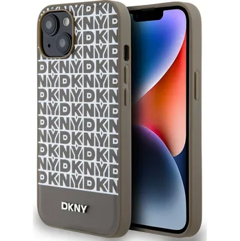 Náhradní kryt pro mobilní telefon DKNY PU Leather Repeat Pattern Bottom Stripe MagSafe zadní kryt pro iPhone 13 Brown