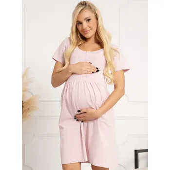 Těhotenské noční prádlo FMM Těhotenská a kojící košile s předním zipem 3v1 pudrově růžová bavlněná Velikost: 3XL