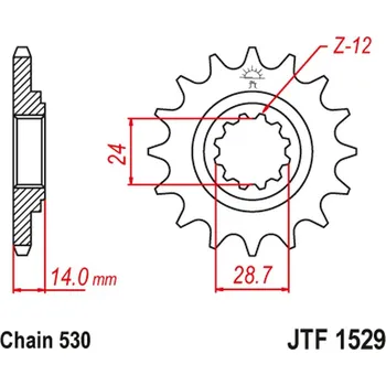 Řetězová sada pro motocykl JT řetězové kolo přední 2077 17 KAWASAKI ZRX 1100/1200 97-06 (207717JT) (řetěz 530) (JT řetězové kolo přední 2077 17 KAWASAKI ZRX 1100/1200 97-06 (207717JT) (řetěz 530))
