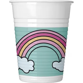 Koktejlová dekorace Procos - Sada 8 plastikových kelímků Party kouzelný jednorožec -