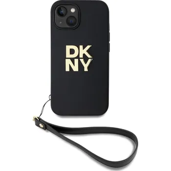 Náhradní kryt pro mobilní telefon DKNY PU Leather Stack Logo Wrist Strap zadní kryt pro iPhone 15 Black