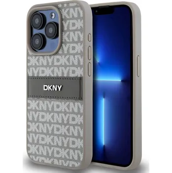 Náhradní kryt pro mobilní telefon DKNY PU Leather Repeat Pattern Tonal Stripe zadní kryt pro iPhone 15 Pro Beige