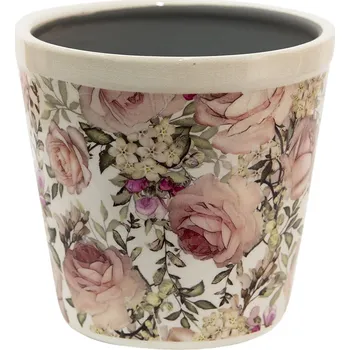 Obal na květináč Keramický obal na květináč s růžemi Rosien M - Ø15*14 cm