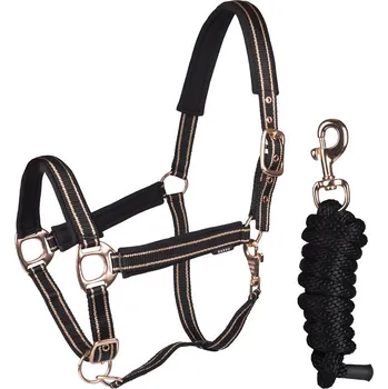 Jezdectví Ohlávka s vodítkem Deluxe Horka Barva: černá, Velikost: SHETTY