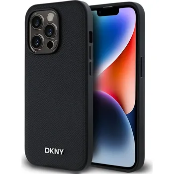 Náhradní kryt pro mobilní telefon DKNY PU Leather Silver Metal Logo Magsafe zadní kryt pro iPhone 14 Pro Black