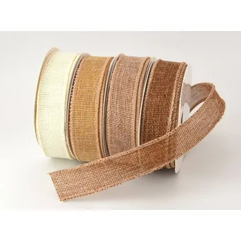 Stuha Stuha s drátky imitace juty 2,5 cm x 9 metrů - HNĚDÁ