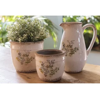 Obal na květináč Béžový keramický obal na květináč se žlutými květy S - Ø 13*11 cm