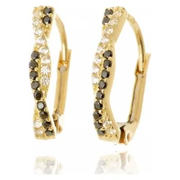 Náušnice Dámské náušnice ze žlutého zlata s černými a čirými zirkony NA1741F + DÁREK ZDARMA