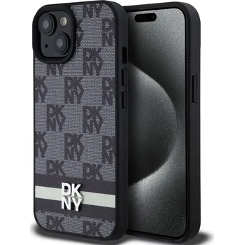 Náhradní kryt pro mobilní telefon DKNY PU Leather Checkered Pattern and Stripe zadní kryt pro iPhone 15 Black