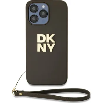 Náhradní kryt pro mobilní telefon DKNY PU Leather Stack Logo Wrist Strap zadní kryt pro iPhone 15 Pro Max Brown