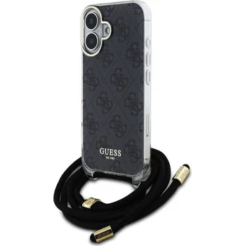 Náhradní kryt pro mobilní telefon Guess IML 4G Printed Crossbody Popruh zadní kryt pro iPhone 16 Black