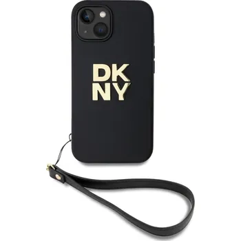 Náhradní kryt pro mobilní telefon DKNY PU Leather Stack Logo Wrist Strap zadní kryt pro iPhone 13 Black