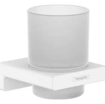 Hansgrohe AddStoris Sklenka na kartáčky a pastu s držákem, matné sklo/bílá mat