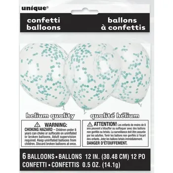 Balónek Unique - 6 balónků s tyrkysovými konfety (30 cm) - Línea Colores Básico -