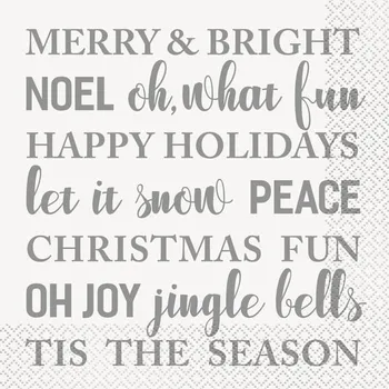 Koktejlová dekorace Unique - Sada 16 ubrousků Merry a Bright - Silver & Gold Holiday Snowflakes -