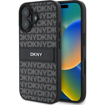 Náhradní kryt pro mobilní telefon DKNY PU Leather Repeat Pattern Tonal Stripe zadní kryt pro iPhone 16 Black