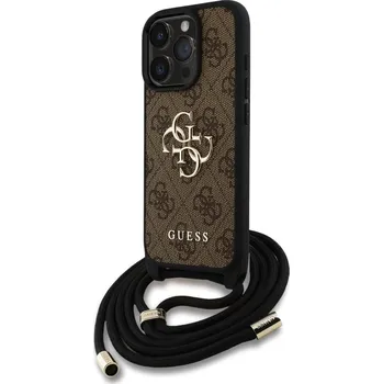 Náhradní kryt pro mobilní telefon Guess PU 4G Metal Logo Crossbody Popruh zadní kryt pro iPhone 15 Pro Max Brown