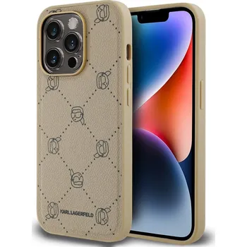 Náhradní kryt pro mobilní telefon Karl Lagerfeld PU Karl Heads Pattern Magsafe zadní kryt pro iPhone 14 Pro Beige