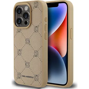 Náhradní kryt pro mobilní telefon Karl Lagerfeld PU Karl Heads Pattern Magsafe zadní kryt pro iPhone 15 Pro Beige