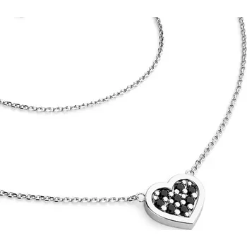 Náhrdelník Dámský náhrdelník bílé zlato 585/1000 přírodní diamant 0.096 ct srdce s černé brilianty 10881-NH01-B-Black délka 45 cm