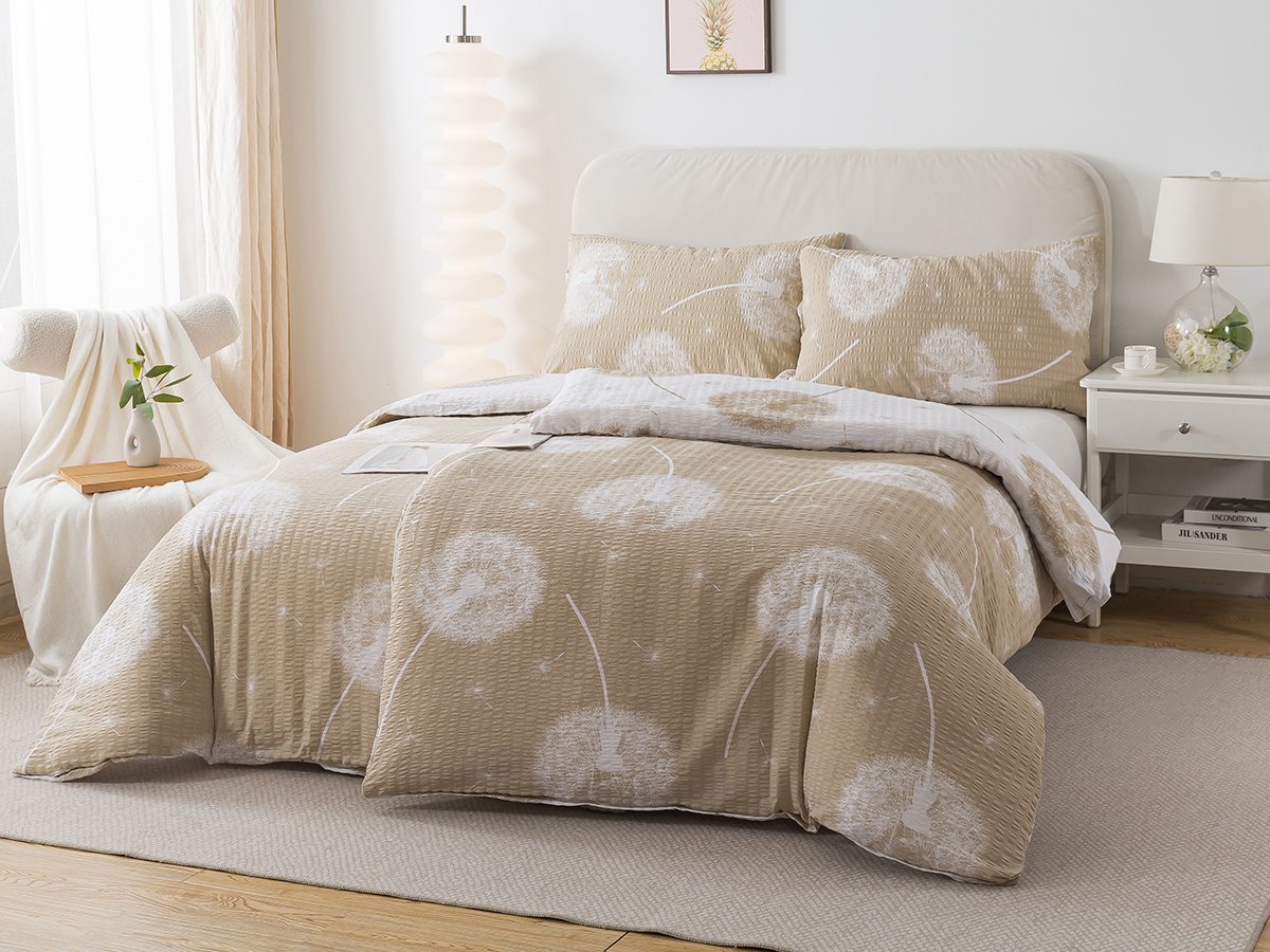 XPOSE® Krepové povlečení PAMPELIŠKY DUO - hnědé/bílé 140x200 cm, 70x90 cm, Krep + Prodloužená možnost vrácení zboží do 50 dnů