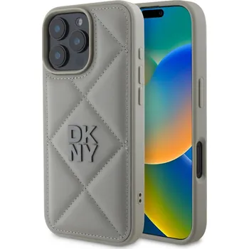Náhradní kryt pro mobilní telefon DKNY PU Leather Quilted Stack Logo zadní kryt pro iPhone 16 Pro Grey