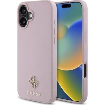Náhradní kryt pro mobilní telefon Guess PU Grained 4G Small Metal Logo MagSafe zadní kryt pro iPhone 16 Plus Pink