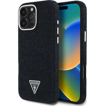 Náhradní kryt pro mobilní telefon Guess Denim Triangle Logo MagSafe zadní kryt pro iPhone 16 Pro Black