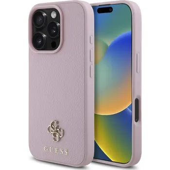 Náhradní díl pro mobilní telefon Guess PU Grained 4G Small Metal Logo MagSafe zadní kryt pro iPhone 16 Pro Max Pink