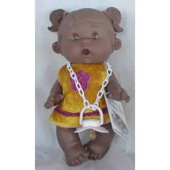 Panenka Panenka - snědá holčička - Holy ve žlutých sametových šatech z kolekce Nenotes od španělské firmy Marina & Pau (Nenotes - 26 cm )