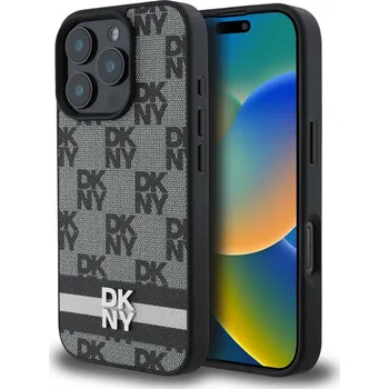 Náhradní kryt pro mobilní telefon DKNY PU Leather Checkered Pattern and Stripe zadní kryt pro iPhone 16 Pro Black