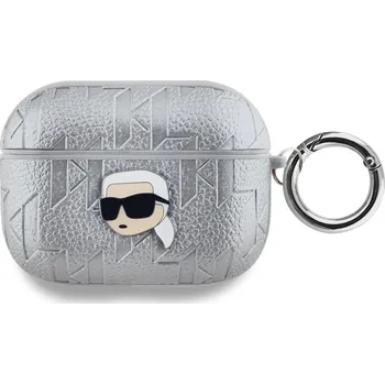 Náhradní kryt pro mobilní telefon Karl Lagerfeld PU Embossed Karl Head pouzdro pro AirPods Pro Silver