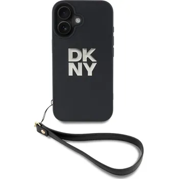 Náhradní kryt pro mobilní telefon DKNY PU Leather Stack Logo Wrist Strap zadní kryt pro iPhone 16 Black