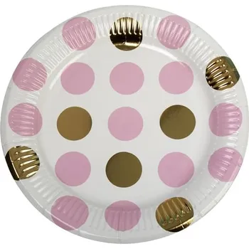 Party nádobí Neviti - Sada 8 papírových talířů zlaté a růžové tečky - Pattern -
