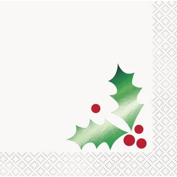 Koktejlová dekorace Unique - Sada 16 ubrousků s jmelím - Basic Christmas -