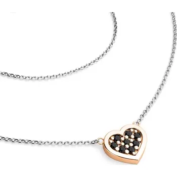 Náhrdelník Dámský náhrdelník zlato mix 585/1000 přírodní diamant 0.096 ct růžovým srdce a černé brilianty 10881-NH01-BCV-Black délka 45 cm
