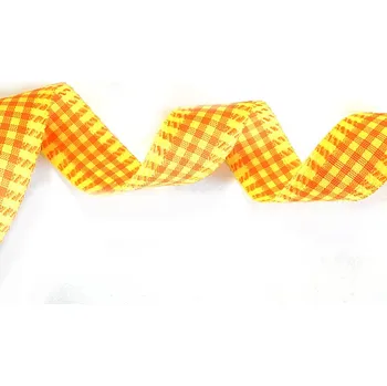 Stuha Stuha s potiskem, 2,5 cm, károvaná žlutá-oranžová, návin 10m/bal.