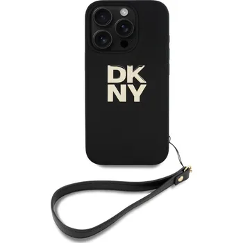 Náhradní kryt pro mobilní telefon DKNY PU Leather Stack Logo Wrist Strap zadní kryt pro iPhone 16 Pro Max Black